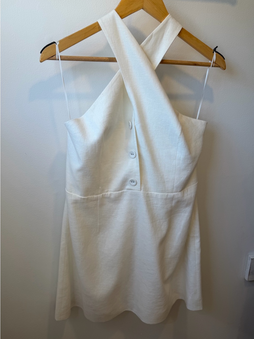 White Cross-Back Linen Blend Mini Dress